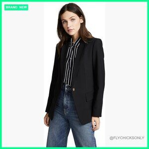 Wool Blend Blazer with Notch Collar and Gold-Tone Buttons